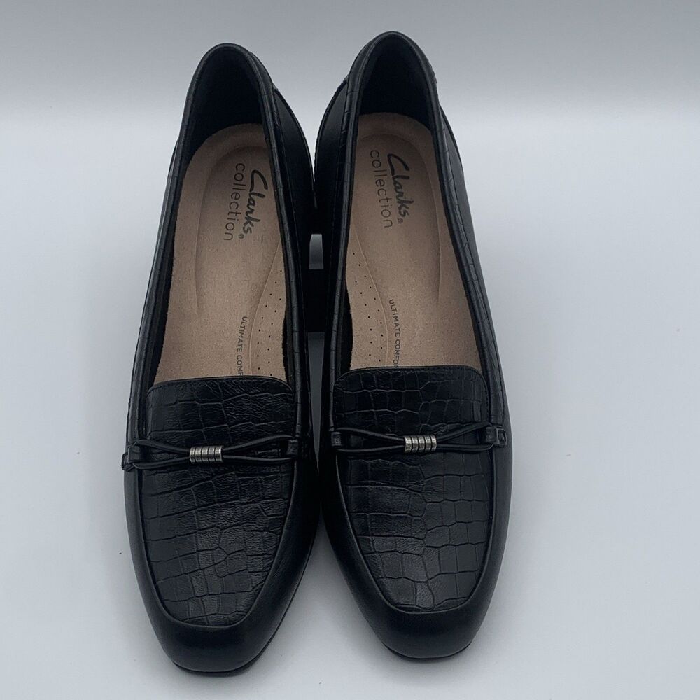 Clarks Collection Loafers Women's Black Croc Embossed Comfort Slip-ons Size 9